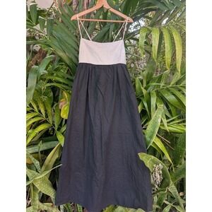 Abercrombie Fitch Maxi Dress L Black Linen Cotton Minimalist elevated basic boho